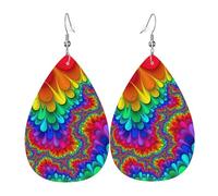 Set di orecchini a goccia in ecopelle color arcobaleno con tintura a cravatta rossa per donne e ragazze, regalo di compleanno o di Natale
