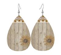 Set di orecchini a goccia in legno a forma di girasoli, orecchini in pelle alla moda pendenti a cerchio per donne festa di compleanno gioielli regalo
