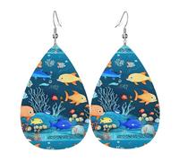 Set di orecchini a goccia in pelle blu subacquea mondo dei pesci, coppia di orecchini a goccia in finta pelle, da donna, leggeri orecchini pendenti in pelle.