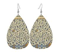 Set di orecchini a goccia in pelle con mappa del tesoro labirinto, orecchini pendenti da donna, in pelle leggera, orecchini pendenti a goccia.