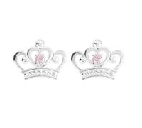 Set di orecchini a perno in argento Sterling 925 con corona da principessa Disney e pietra rosa, per ragazze, Argento sterling