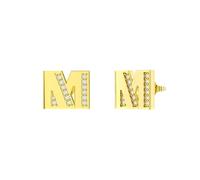 Set di orecchini a perno in argento Sterling S925, 26 lettere con zirconi, per donne e gioielli da sposa, Buchstabe M, Argento sterling, Zirconia cubica