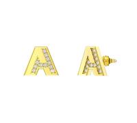 Set di orecchini a perno in argento Sterling S925, 26 lettere con zirconi, per donne e gioielli da sposa, Buchstabe A, Argento sterling, Zirconia cubica