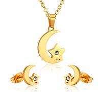 Set di Orecchini con Collana di Stelle di Luna di Cristallo Set di Gioielli in Oro da Sposa Indiano Dubai in Acciaio Inossidabile per Ragazze da Donna Fashion Processing