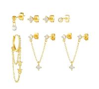 Set di Orecchini con Pendente a Frangia Occhio di Cavallo e Stelle, Orecchini a Bottone con Stella a Cinque Punte Naturale e Zircone, Puntale in Argento 925, Ottone Placcato Oro 18k e Argento, Set da