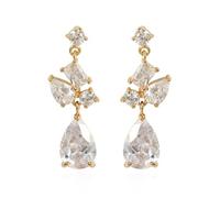 Set di orecchini con zirconi, pendenti a foglia d'oro con gocce di zirconia, 10 x 36 mm, per la festa del papà