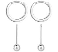 Set di orecchini curativi da donna in argento, 2 in 1, con mini cerchi, ipoallergenici, per orecchie sensibili, ideali per l'uso quotidiano, per dormire, fare la doccia, argento, senza pietre preziose