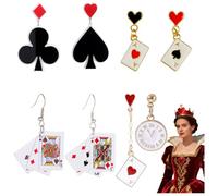 Set di orecchini da donna, 4 paia di carte da gioco, per cosplay, carnevale, Halloween, gioielli Ace Poker per cosplay, feste, carnevale, festival, vestito da donna e ragazza
