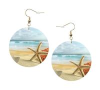 Set di orecchini da donna in pelle stampata con stella marina e corallo sulla spiaggia, 1 paio di orecchini leggeri bohémien, gioielli regalo per donne e ragazze