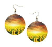 Set di orecchini da donna in pelle stampata con tramonto di un campo di girasoli da sogno, 1 paio di orecchini leggeri bohémien, gioielli regalo per donne e ragazze