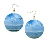 Set di orecchini da donna in pelle stampata con uccelli che volano via sopra il cielo, 1 paio di orecchini leggeri bohémien, gioielli regalo per donne e ragazze