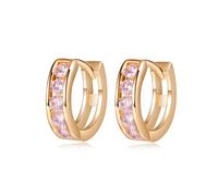 Set di orecchini da donna, orecchini a cerchio in oro Huggie con zirconi rosa rotondi, 4 x 13 mm, per gioielli di compleanno