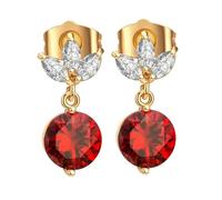 Set di orecchini da donna, orecchini a forma di foglia d'oro vintage con zirconi rotondi per la festa del papà, CopperLeaf mit runden roten Zirkonia in Rundform, Rame, Zirconia cubica