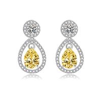 Set di orecchini da donna, orecchini in argento 925, con zirconi gialli, lussuosi orecchini a goccia d'acqua con cutout per la festa del papà, rame + argento 925, Zirconia cubica