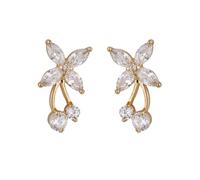 Set di orecchini da donna, orecchini in oro, trago, foglia di ciliegio, zirconi, 10 x 20 mm, per la festa del papà, gioielli