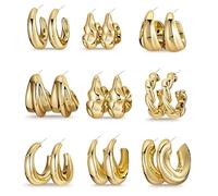 Set di Orecchini Donna Oro, 9 Paia Orecchini Cerchio Oro Spessi, Orecchini Dorati Anallergici, Chunky Gold Hoop Earrings per Accessori, Regalo di Compleanno