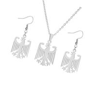Set di orecchini e collana con emblemi tedeschi con aquila in acciaio inossidabile, accessori per donne e uomini, uomini e donne, set di accessori alla moda in acciaio inossidabile, One Size, come