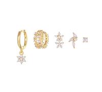 Set di orecchini Huggie placcati in oro 14 K con zirconi cubici, design geometrico delicato, leggero, collezione da 5 pezzi