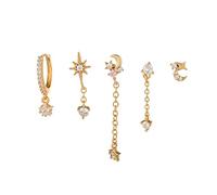 Set di orecchini impilabili dorati 5 pezzi, orecchini a cerchio asimmetrici a forma di luna stella, gioielli alla moda da donna