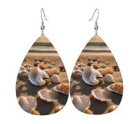 Set di orecchini in ecopelle a goccia con paesaggio di conchiglie sulla spiaggia per donne stampati leggeri pendenti pendenti per ragazze trafitto