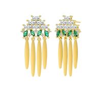 Set di orecchini in oro, orecchini pendenti a quattro livelli con ciondolo a nappa con zirconi cubici rettangolari bianchi