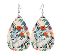 Set di orecchini in pelle di tigre bianca a goccia in finta pelle, da donna, leggeri orecchini pendenti in pelle.