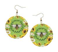 Set di orecchini in pelle stampata con api e girasoli per donne, 1 paio di orecchini leggeri bohémien, gioielli regalo per donne e ragazze