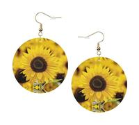 Set di orecchini in pelle stampata con girasoli fioriti per donne, 1 paio di orecchini leggeri bohémien forati, gioielli regalo per donne e ragazze