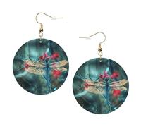 Set di orecchini in pelle stampata con libellula sul fiore per donne, 1 paio di orecchini leggeri bohémien forati, gioielli regalo per donne e ragazze