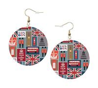 Set di orecchini in pelle stampata con simboli dell'Inghilterra per donne, 1 paio di orecchini leggeri bohémien, gioielli regalo per donne e ragazze
