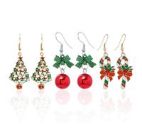 Set di orecchini natalizi, 3 paia di orecchini a tema festivo (albero di Natale/campanella/bastoncino di zucchero)