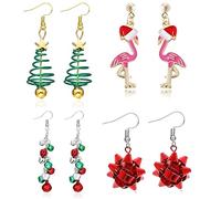 Set di Orecchini Natalizi, 4 Paia Orecchini di Natale, Orecchini Natalizi Donna, Albero di Natale Orecchini, Orecchini Natalizi Pendenti Donna, Regali di Natale per Ragazze e Donne (D)