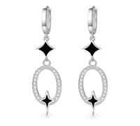 Set di orecchini, orecchini pendenti in pietra nera, placcati in argento, stelle e cerchi traforati, 50 x 14 mm, per donne gioielli da sposa