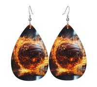 Set di orecchini pendenti in pelle con motivo basket sul fuoco e fiamma d'acqua che spruzza orecchini a goccia in finta pelle da donna, orecchini pendenti in pelle leggera.