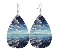 Set di orecchini pendenti in pelle con nuvole bianche sul mare, coppia di orecchini a goccia in finta pelle, da donna, leggeri e pendenti.
