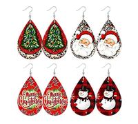 Set di orecchini pendenti natalizi con quattro distinti | Opere d'arte multicolore rosso e verde, albero e disegni di personaggi, pupazzo di neve e scritta Merry Christmas gioielli