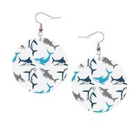 Set di orecchini rotondi in pelle con stampa di squali 1 paio di eleganti orecchini in pelle pendenti a cerchio per donne gioielli regali, One Size, Poliestere