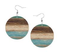 Set di orecchini rotondi in pelle con stampa rustica a plancia in legno, 1 paio di eleganti orecchini in pelle pendenti a cerchio per le donne gioielli regali, One Size, Poliestere