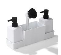 Set di organizer per lavello, doppio dispenser di sapone da 350 ml, dispenser manuale di sapone, include portaspugne, spazzola per piatti e vassoio di scarico, compatto per cucine, bar e ristoranti