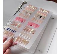 Set di organizer per unghie, formato A5, con bottone automatico e sistema di fogli sciolti, 1 clip a forma di O, 6 parti laterali, con nastro adesivo, album per nail art rimovibile, per collezioni