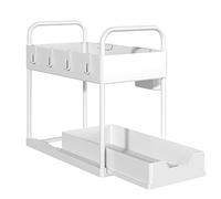 Set di Organizzatori per Armadio da Cucina a 2 Livelli, Scaffale da Cucina in Confezione, Portaoggetti Sotto il Lavello, Organizzatore da Bagno, Tazze Sospese, Ganci, Divisori, 40*22*30,5 cm (bianco)
