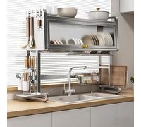 Set di organizzazione per lavello in acciaio inox con design a porta dell’armadietto, scolapiatti sopra il lavello con portaposate, per riporre piatti(87 * 30 * 80cm/34.2 * 11.8 * 31.5in)