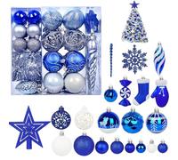 Set di ornamenti natalizi, 44pcs blu grasso di plastica di plastica ornamenti per un albero di Natale, decorazioni per feste natalizie