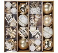 Set di ornamenti natalizi assortiti, in oro bianco 60 carati, infrangibili, decorativi da appendere, per vacanze, feste, matrimoni, albero di Natale (casa e cappello magico)