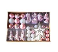 Set di ornamenti natalizi con 47 pezzi decorativi unici, tra cui ciondoli a forma di albero e stella, progettati per le festività natalizie in varie impostazioni (rosa)