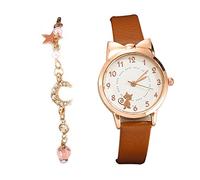 Set di orologi da donna casual e alla moda, al quarzo, con gatto coreano, orologio da polso Under 50, Caff, misura unica