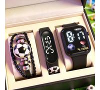Set di orologio elettronico da calcio in silicone nero alla moda e carino per adolescenti e braccialetto da calcio, cassa quadrata e cassa ovale, orologio al quarzo luminoso, articolo versatile adatto
