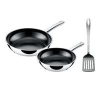 Silit Talis - Set di 3 padelle con spatola, padella 24, 20 cm, padella a induzione, rivestimento in acciaio inox, resistente al forno
