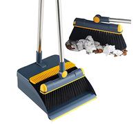 Set di Paletta e Spazzola con Manico Lungo, Set Scopa e Paletta, Spazzola con Testa Girevole a 180°, Scopa con Paletta Verticale Pieghevole, Spazzola Spazzante per Esterni Interni Casa Giardino Lobby