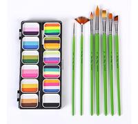 Set di palette acquerelli 12 colori Professional Face Split Cakes con 6 pennelli Acquarello attivato dall acqua sicuro Trucco per pittura del viso e corpo Pitture il Halloween